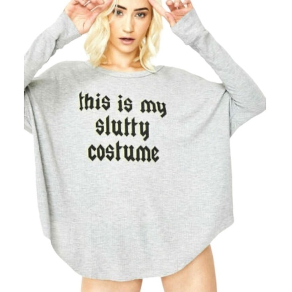 Wildfox Gray This Is My Slutty Costume Termal Tunic Long Sleeve Oversized Small - Picture 3 of 8